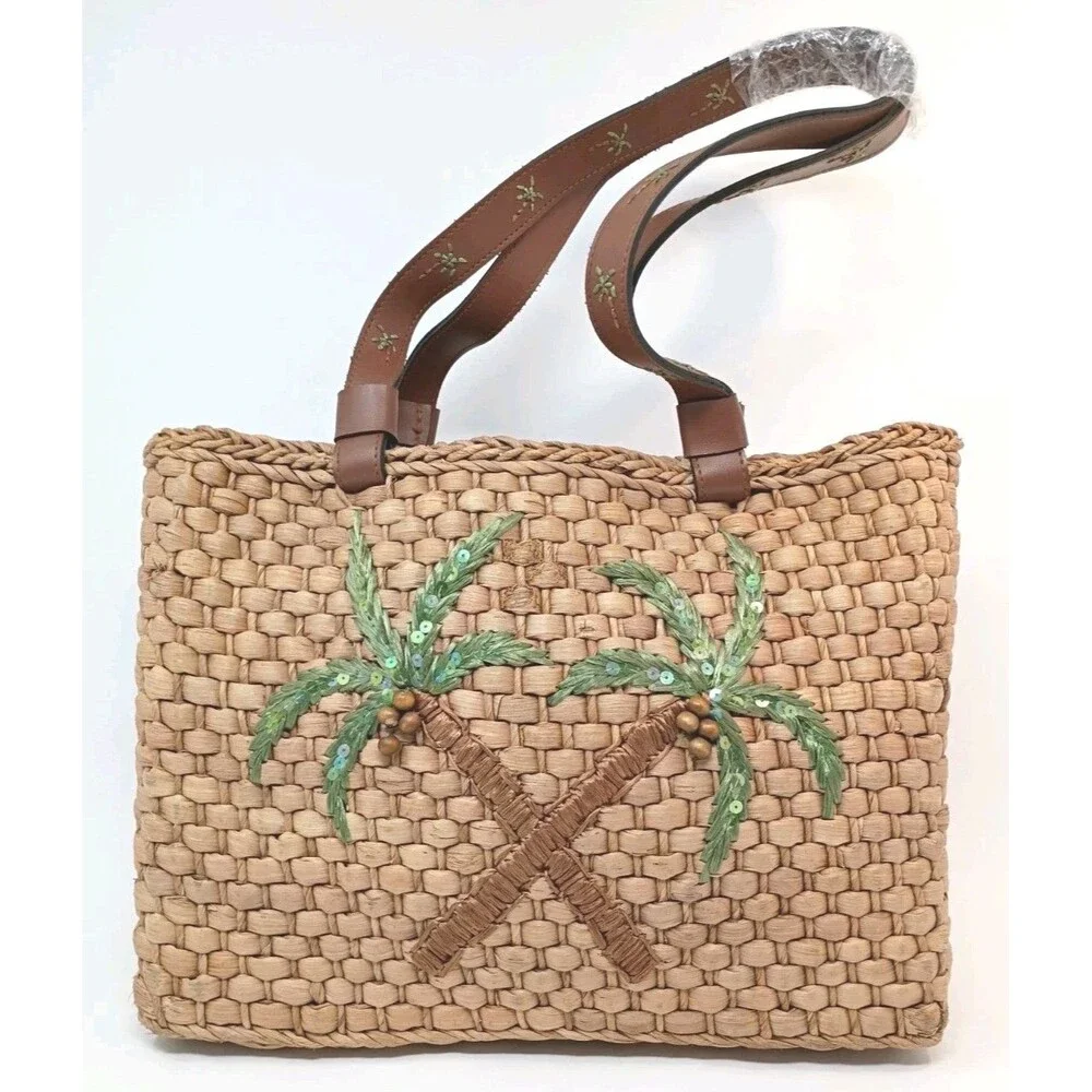 Cappelli Straworld Palm Tree Tote Bag Purse OS Double Handles Design Open Tote - Picture 9 of 9